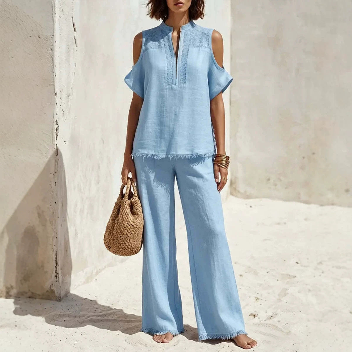 Damen-Fashion Kurzarm-Carmen-Hosenanzug
