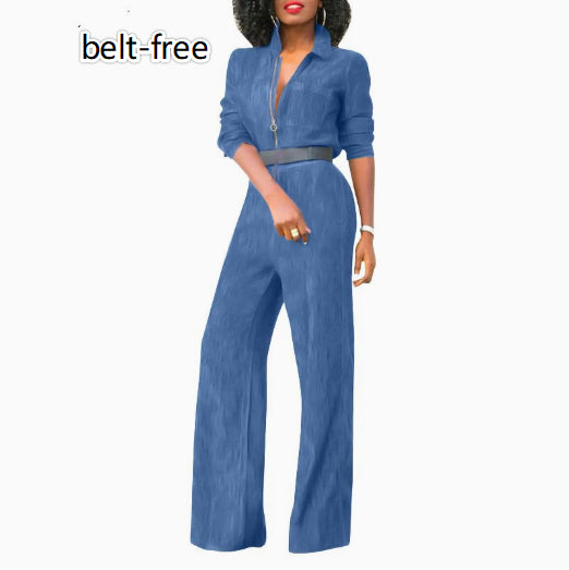 Damen-Jeans-Jumpsuit mit Reißverschluss in großen Größen