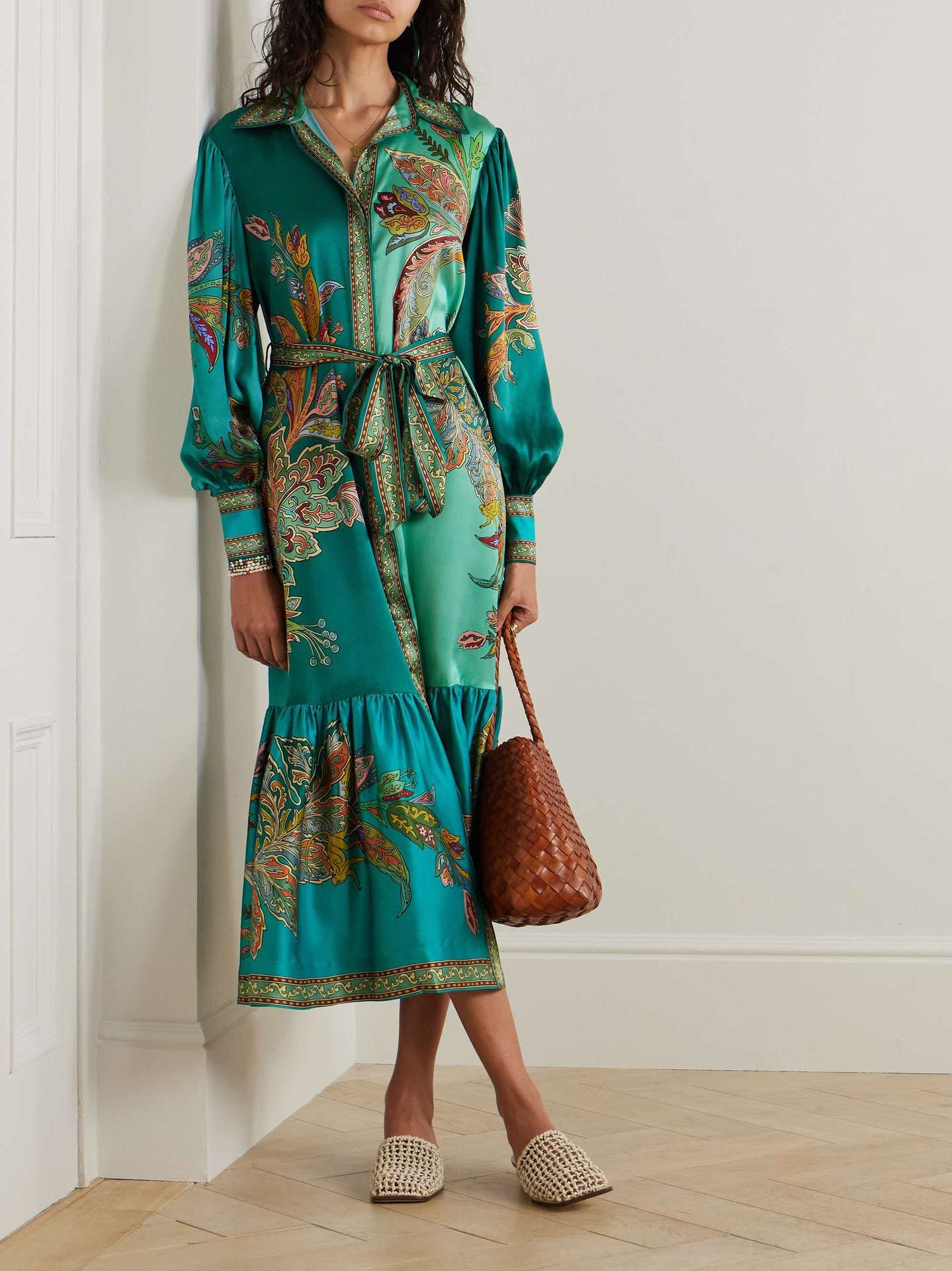 Vacation Lapel Collar Single-Breasted Puff-Sleeve Long-Sleeve Retro Printed Dress