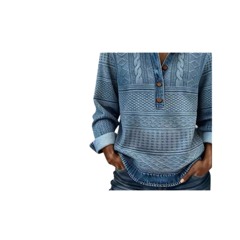 Europäischer und amerikanischer gestrickter Langarm-Lapel-Pullover für Damen