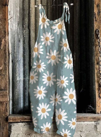 Bedruckter Retro-Damen-Jumpsuit mit weitem Bein