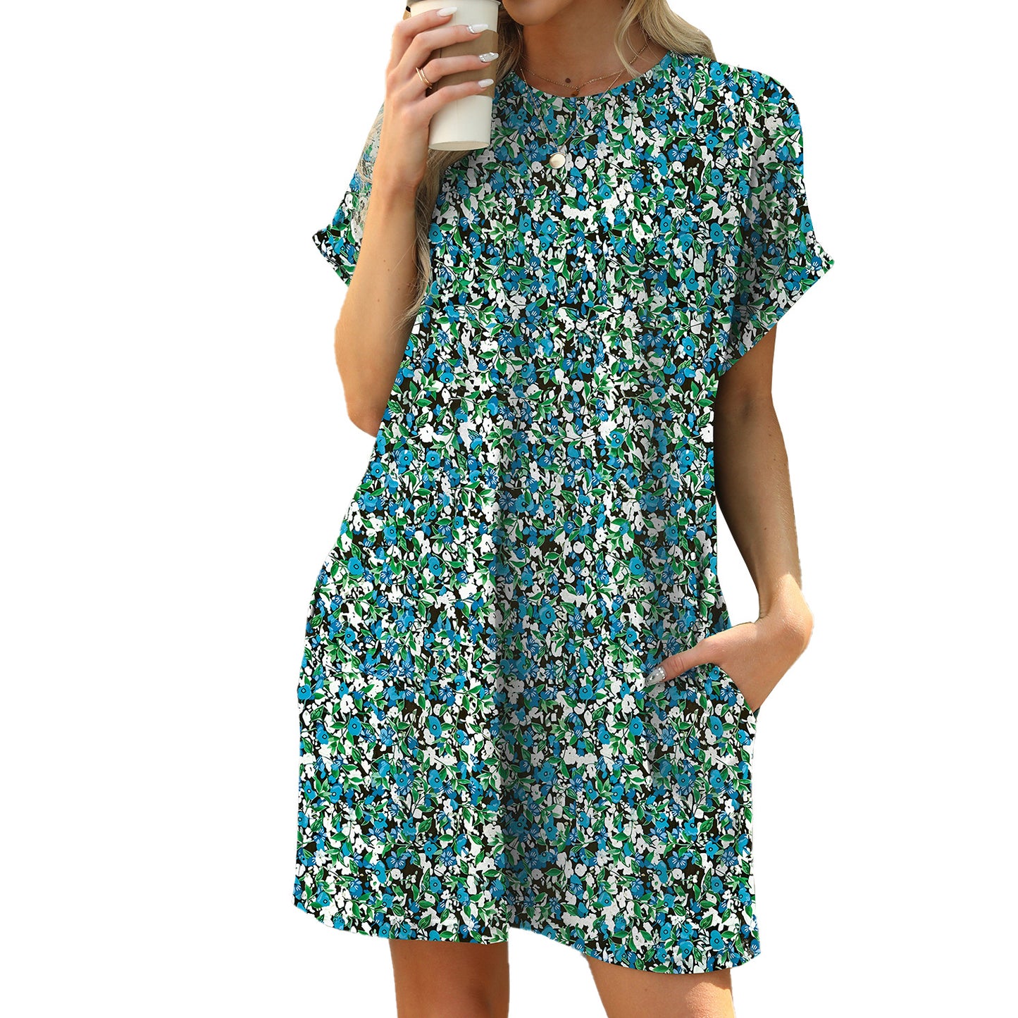 Casual Floral Mini A-Line Cotton T-Shirt Dress
