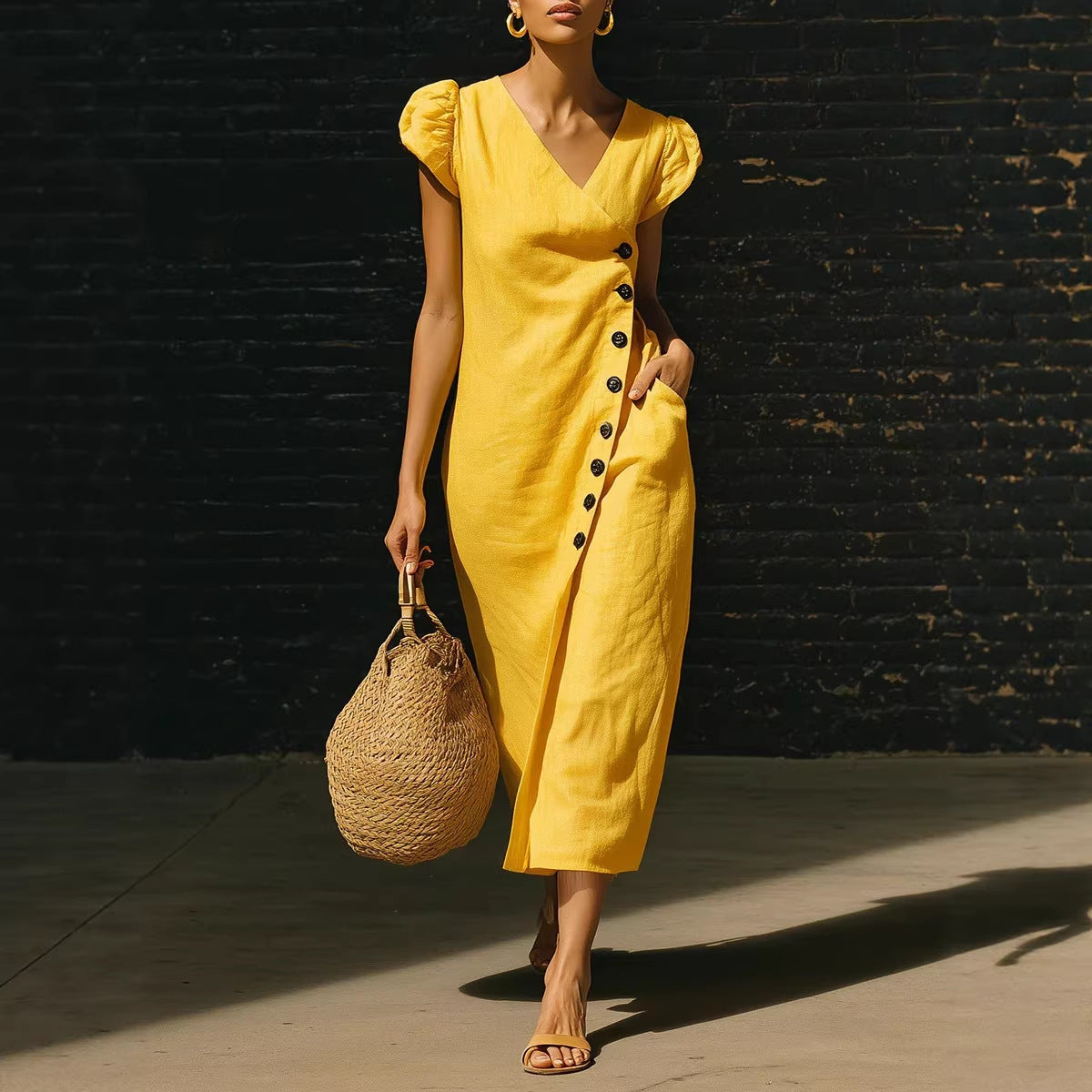 Women's Casual V-Neck Midi Dress