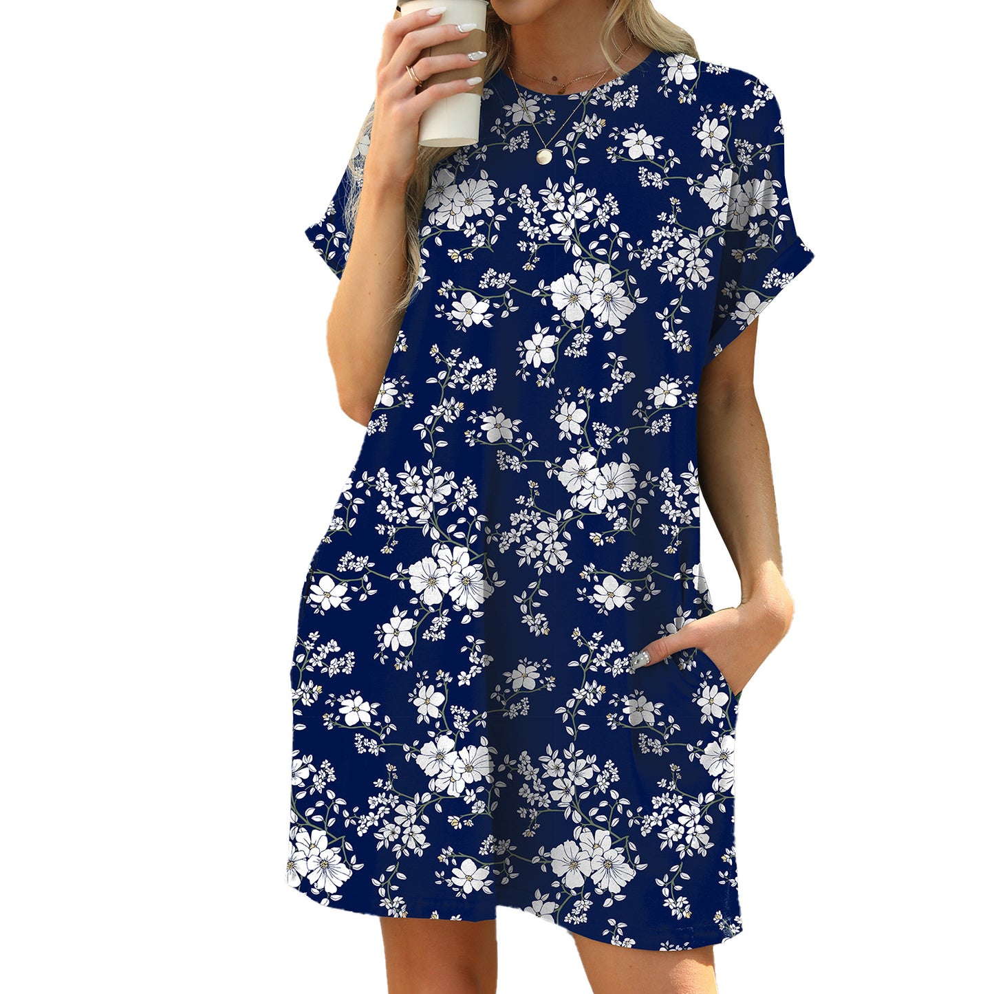 Casual Floral Mini A-Line Cotton T-Shirt Dress