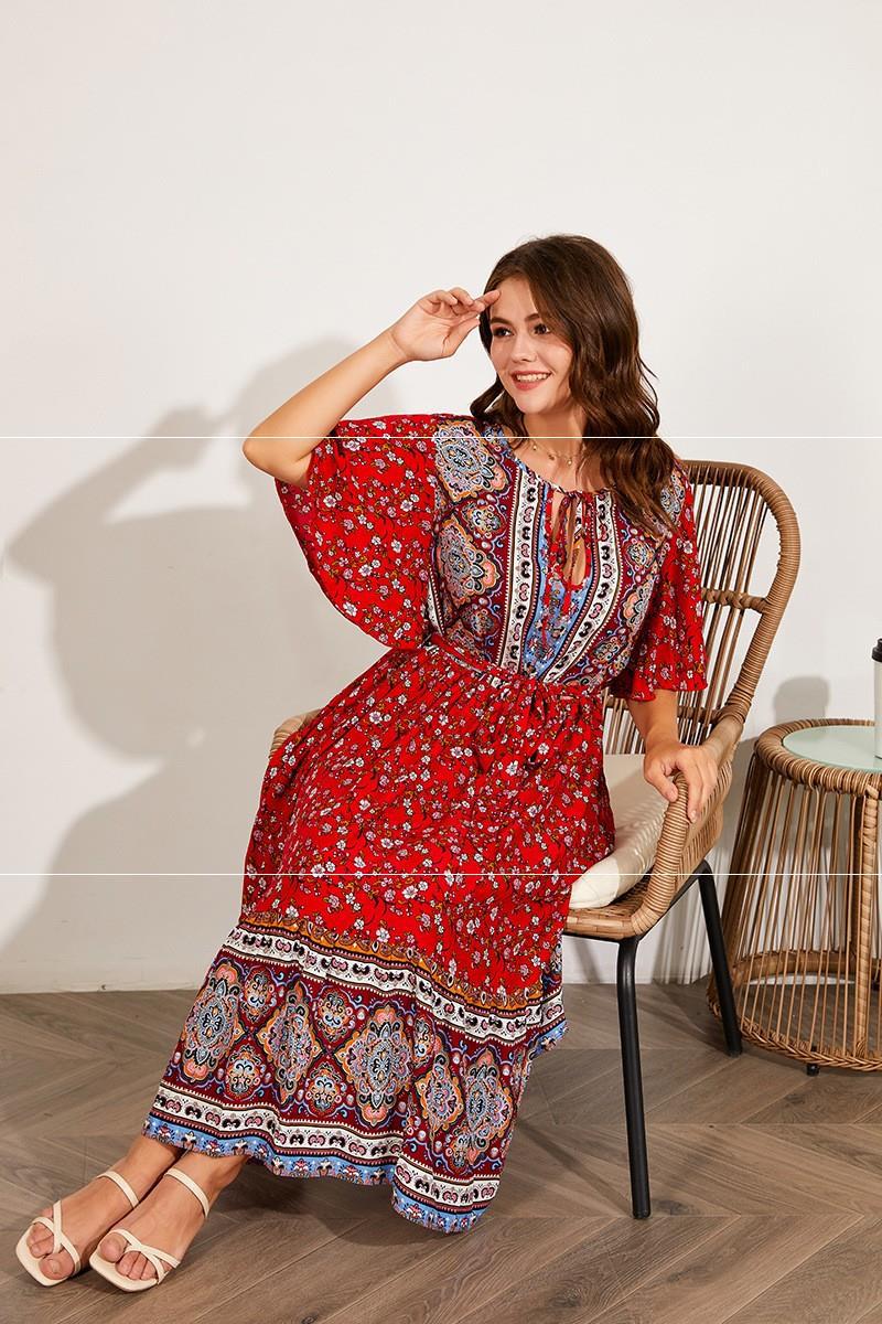 Damen Sommer V-Ausschnitt Strandkleid mit Print für große Größen