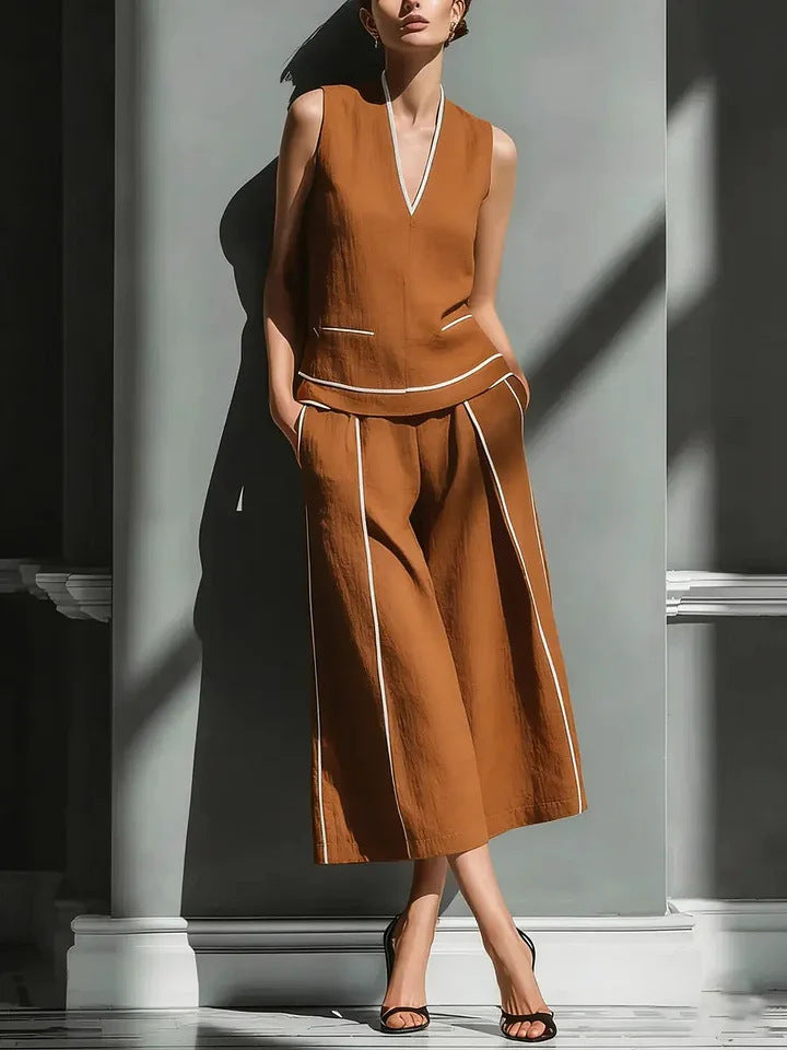 Casual Comfort Women's Sleeveless Linen Shirt Set