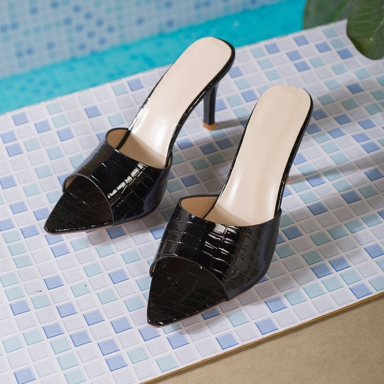 Sandales Stiletto Femme à Bout Pointu et Ouvert, à Enfiler, pour l'Extérieur en Été, Élégantes et Polyvalentes, Grandes Tailles