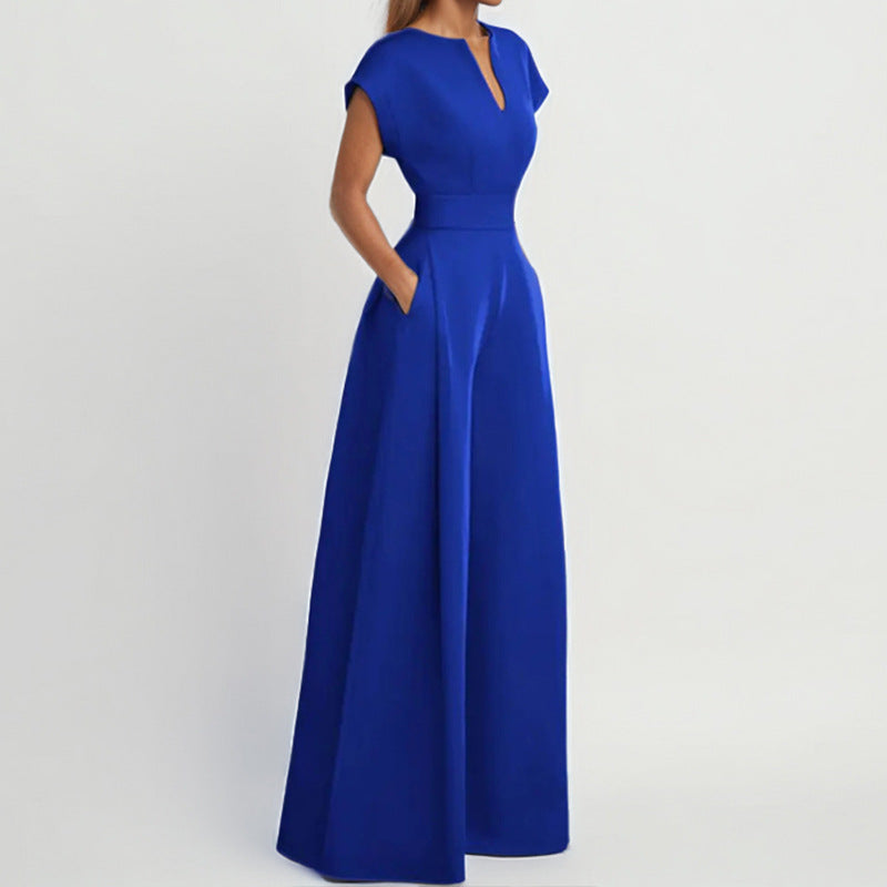 Elegante Damen Jumpsuit, Einfarbig, V-Ausschnitt, Ärmellos, mit weiter Hose