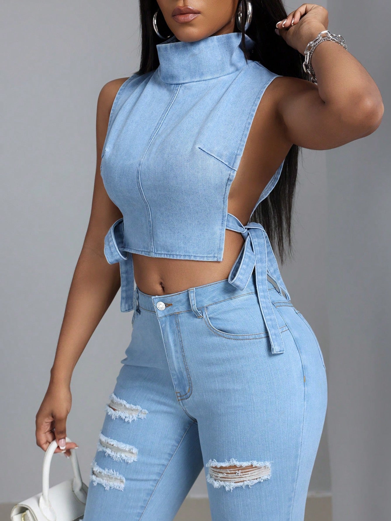 Damen sexy Schnür-Jeans-Top