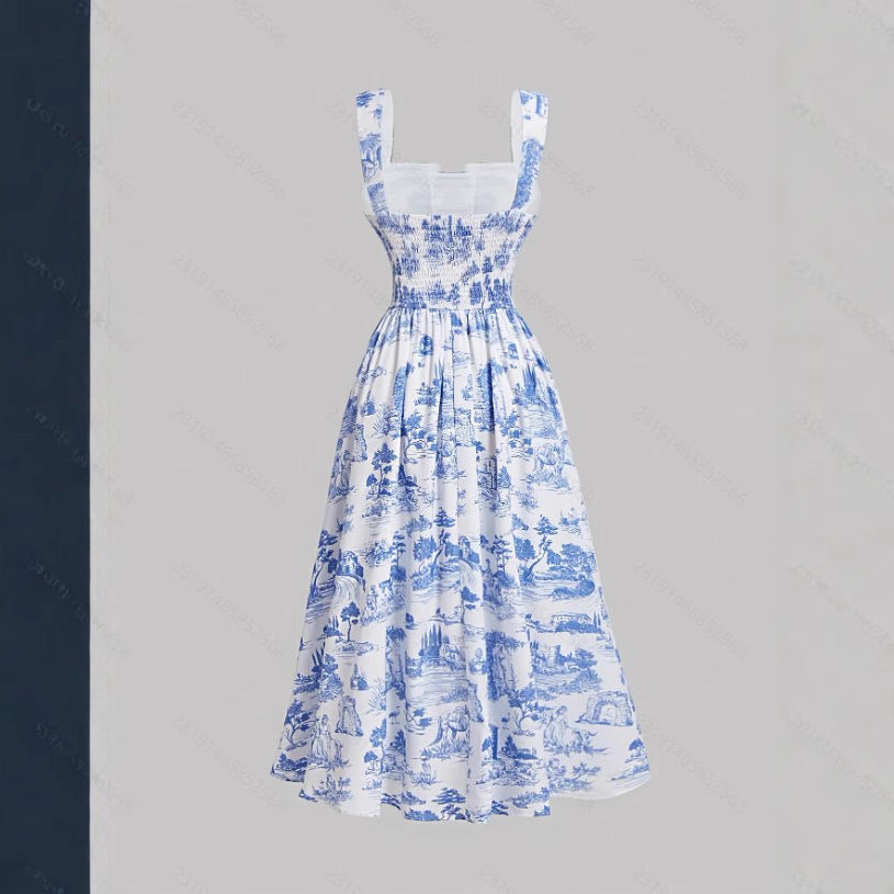 Robe moulante à fines bretelles imprimée pour femme