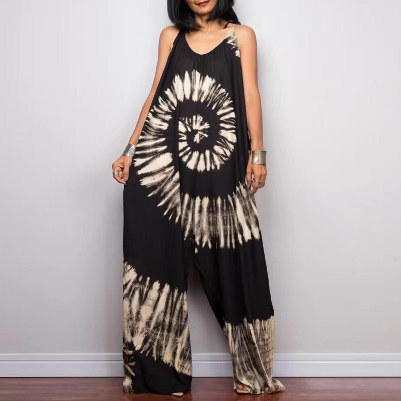 Combinaison ample à imprimé tie-dye et jambes larges à nouer