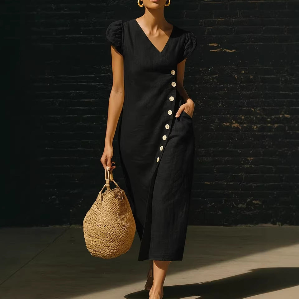 Women's Casual V-Neck Midi Dress