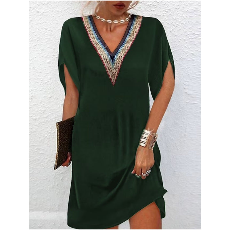 Modisches Temperament Ausschnitt Farbe Spitze Kleid