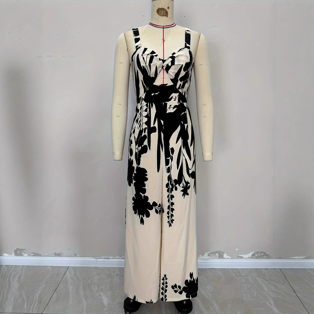 Damen-Jumpsuit im Ethno-Stil mit geraffter Taille und Bindedetail – leger und urlaubstauglich