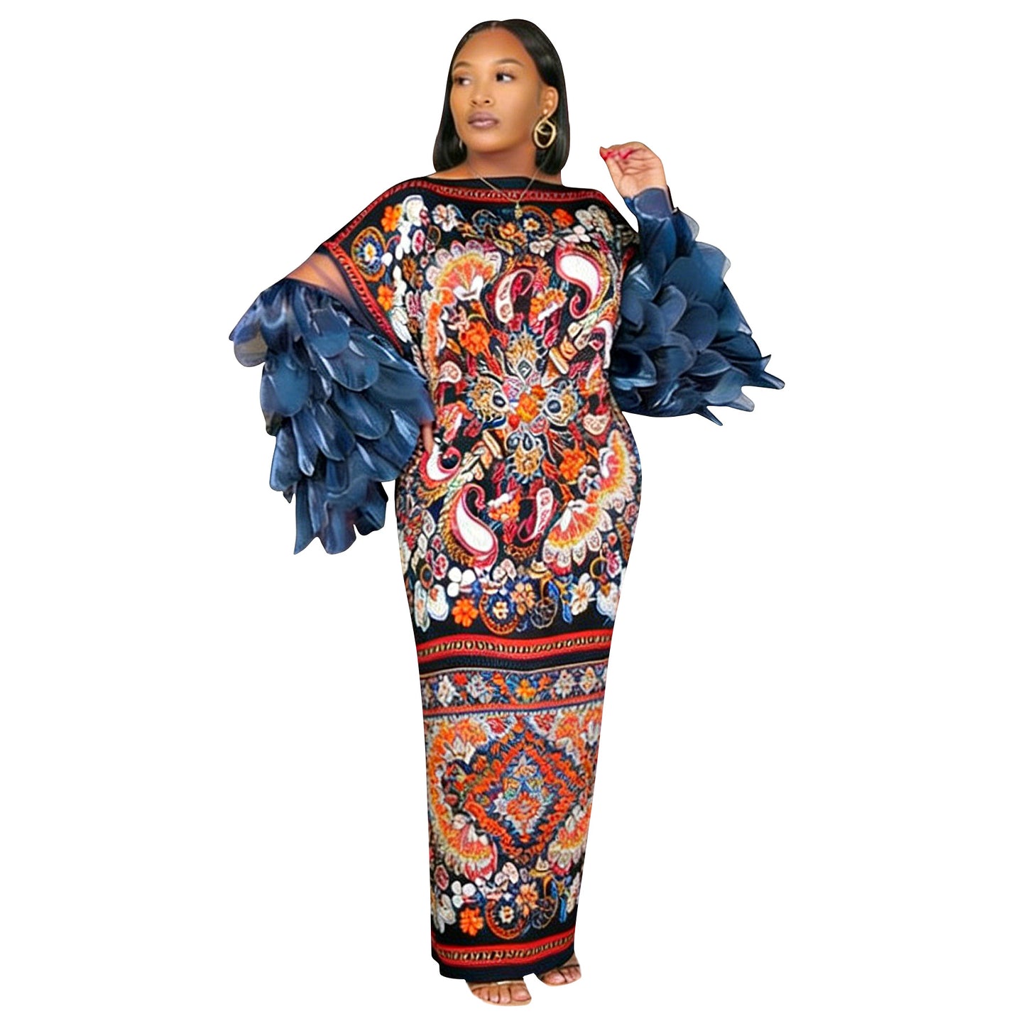 Feather-Panelled Miyake Pleats Fashionable Printed Dress