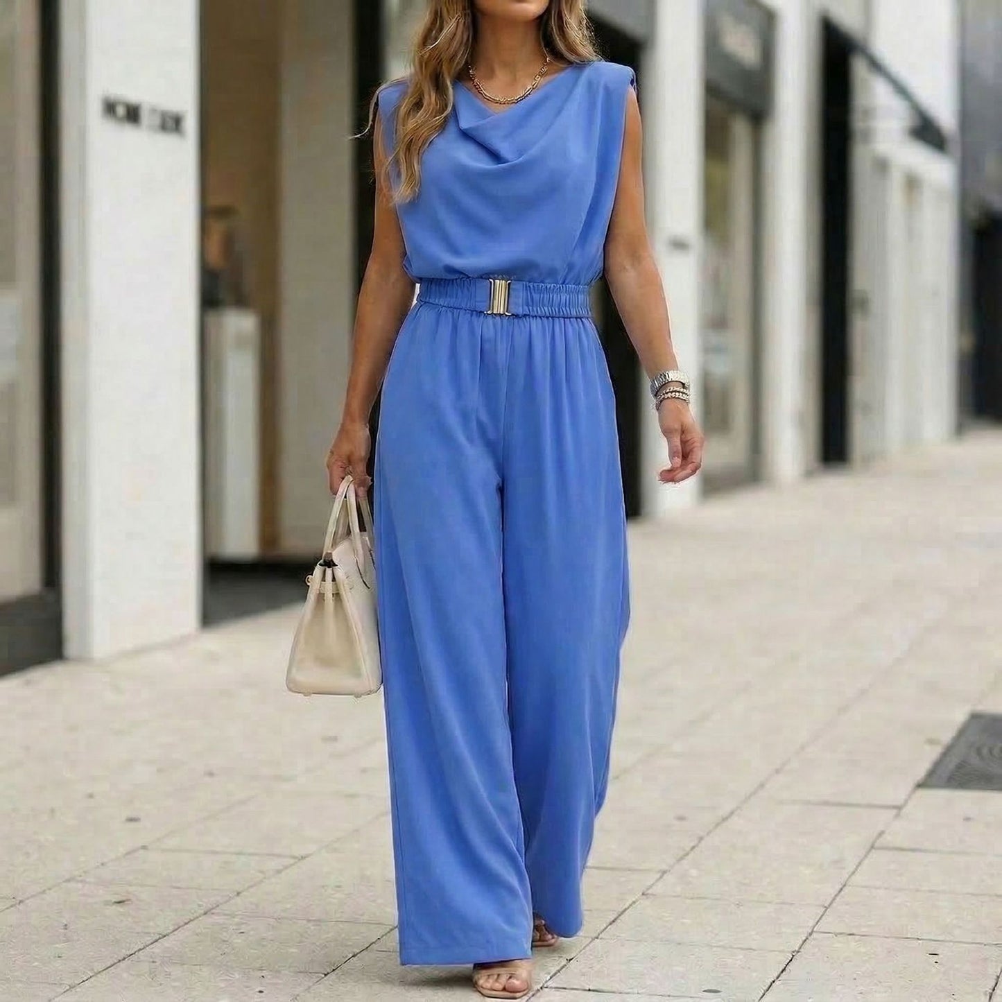 Women's Casual Off-Shoulder Solid Color Jumpsuit
