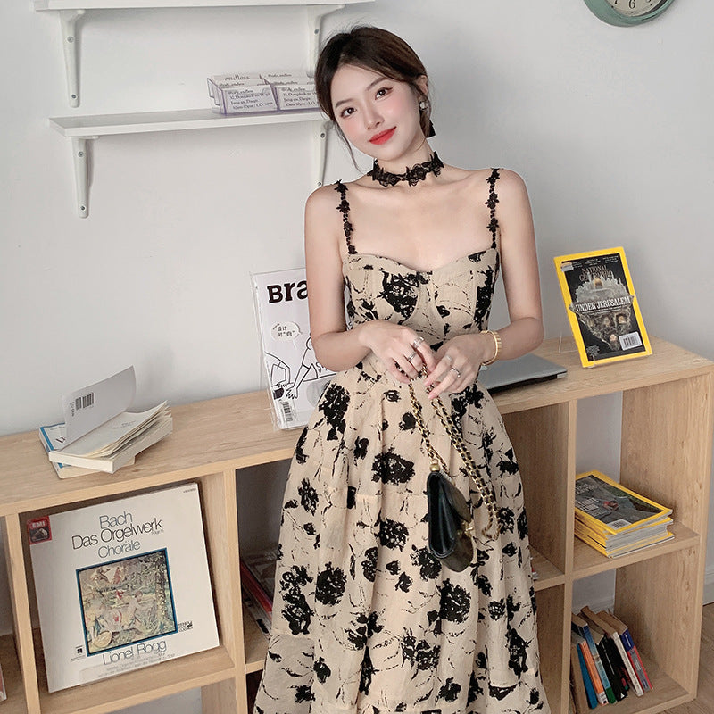 Robe dos nu à bretelles style rétro pour femme