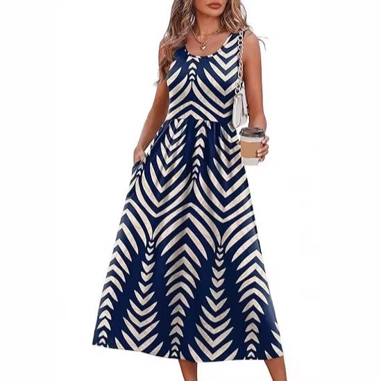 Robe longue décontractée sans manches pour femme