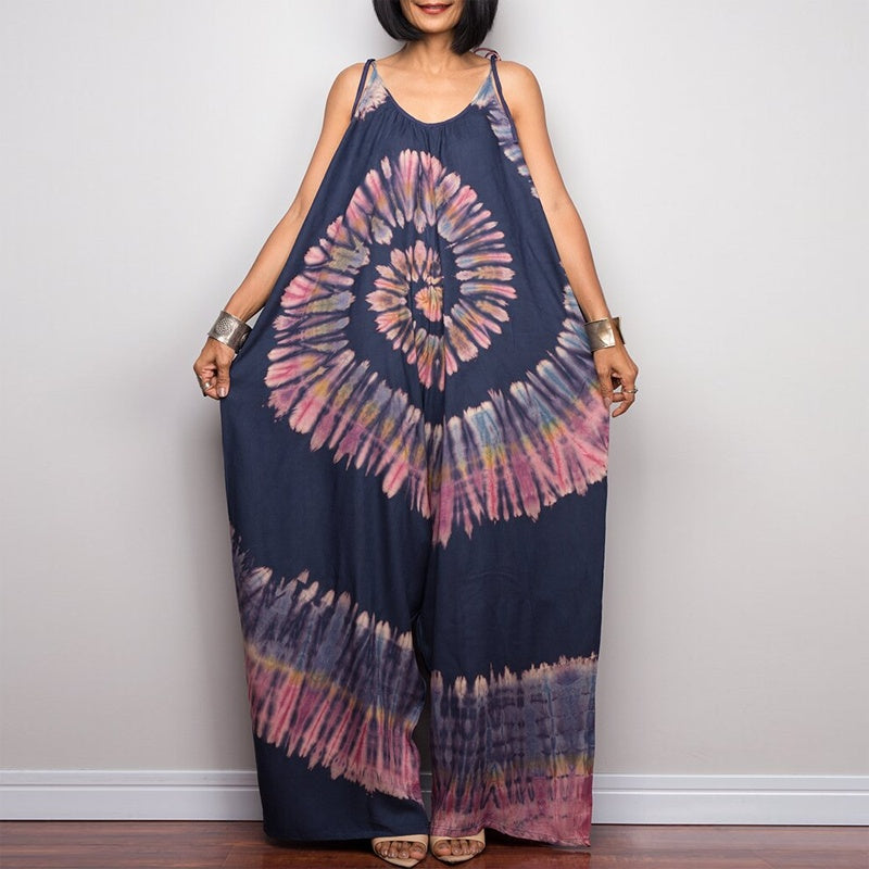 Combinaison ample à imprimé tie-dye et jambes larges à nouer