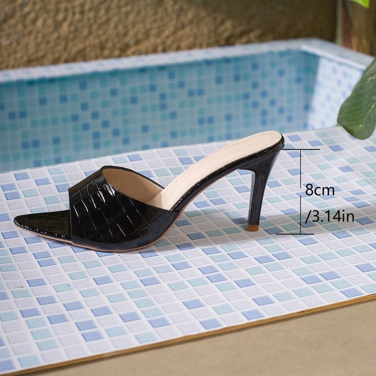 Sandales Stiletto Femme à Bout Pointu et Ouvert, à Enfiler, pour l'Extérieur en Été, Élégantes et Polyvalentes, Grandes Tailles