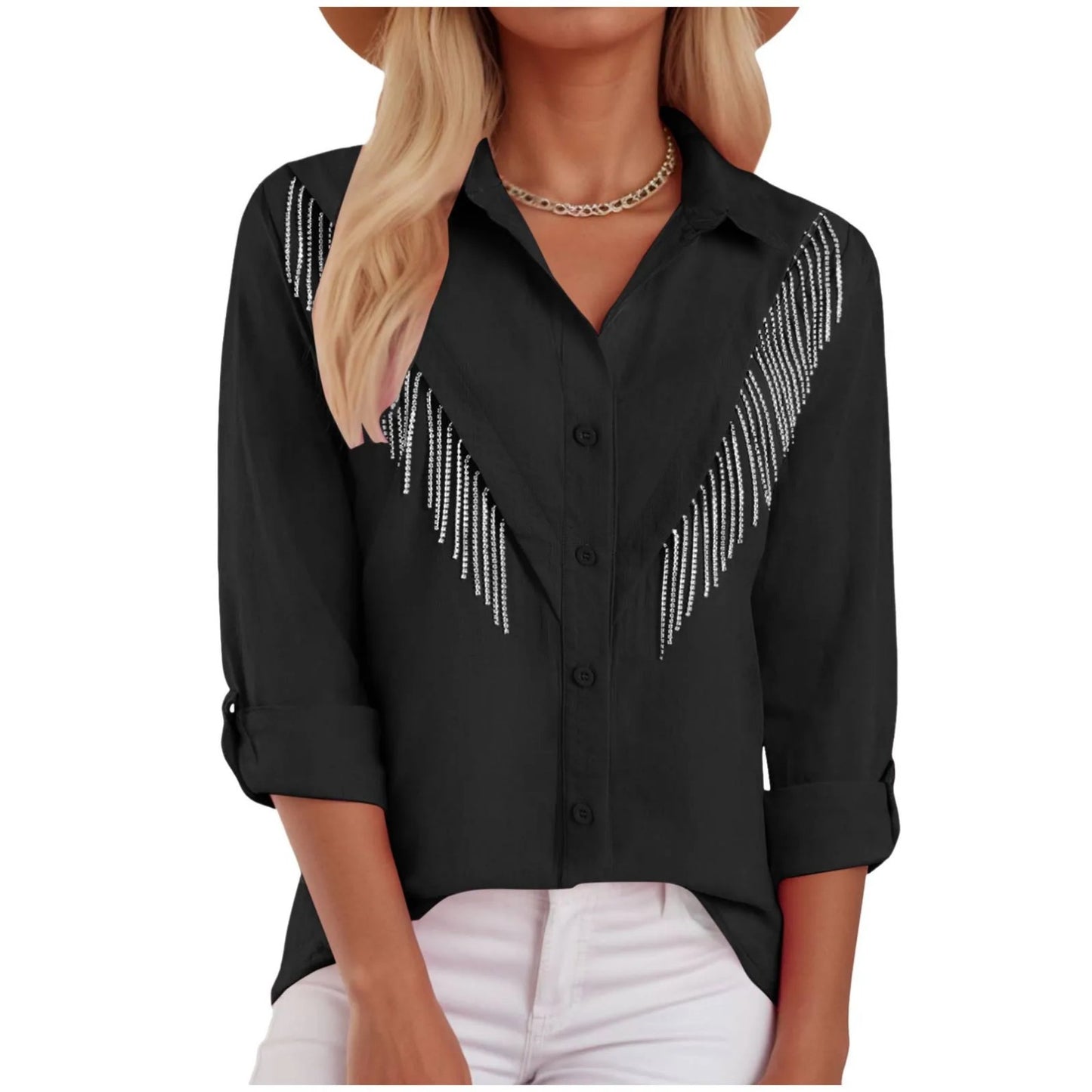 Nouvelle chemise femme à manches longues avec un imprimé plumes