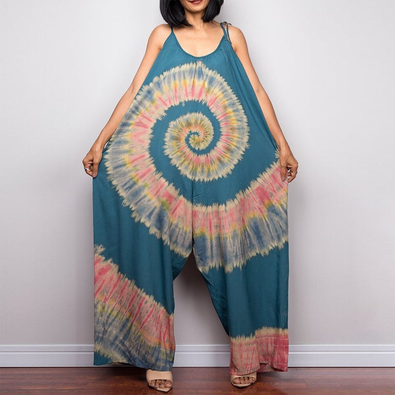 Combinaison ample à imprimé tie-dye et jambes larges à nouer