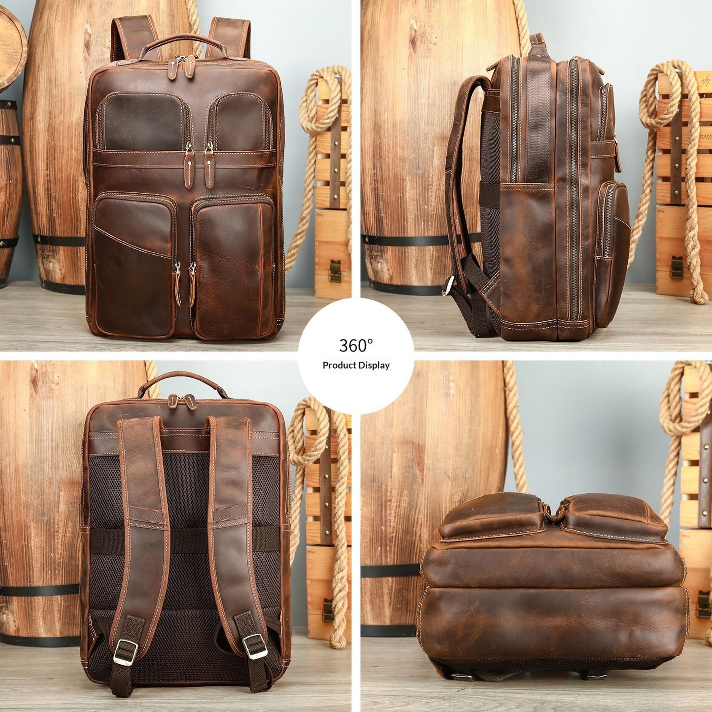Sac à dos grande capacité en cuir pour l'extérieur