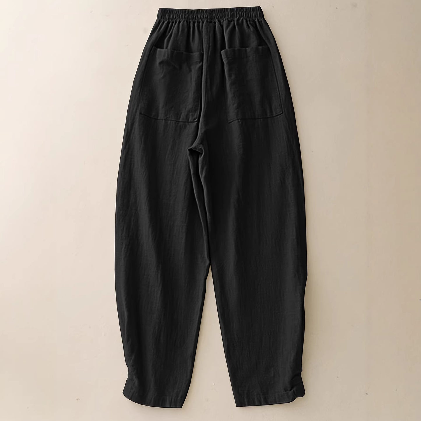 Marineblaue Ankle-Cinched Bloomer Hose aus Baumwoll-Leinen für Damen