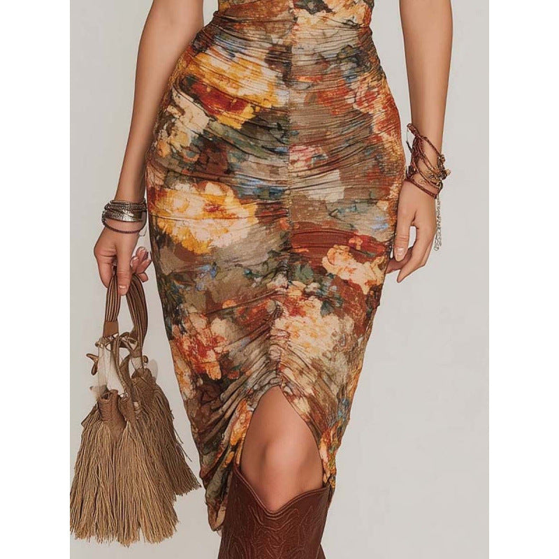 Printed Slim-fit Dress With A Fitted Waist And Neckline