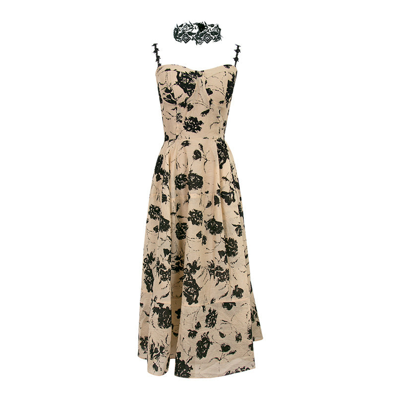 Robe dos nu à bretelles style rétro pour femme