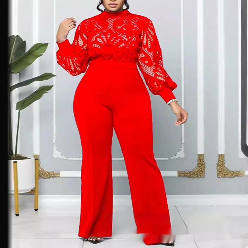 Damen Jumpsuit mit Spitzenbesatz in Übergröße