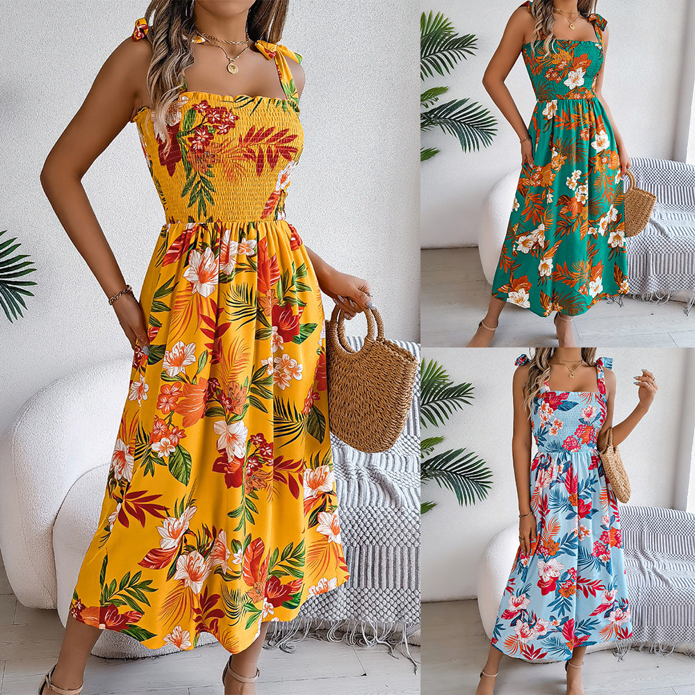 Blumen Print Hosenträger Korsett Kleid Ins Fashion Urlaub Strand Lange Kleider Sommerkleidung Für Frauen