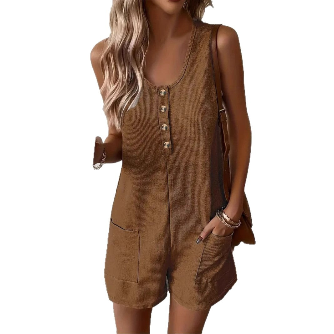 Casual Buttoned-pocket Vest Jumpsuit