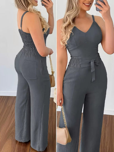 Ensemble décontracté débardeur et pantalon coupe droite pour femme