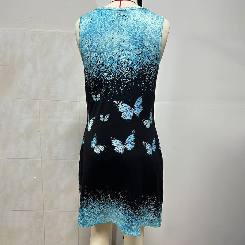 Damen Freizeit-Sommerkleid Strandkleid Grafikdruck V-Ausschnitt Lockere Tankkleider