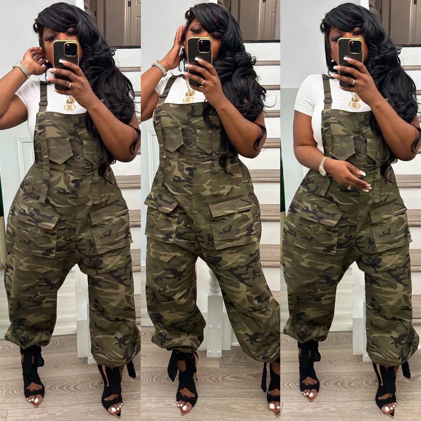 Women's Casual And Relaxed Loose Camouflage Jumpsuit Overalls