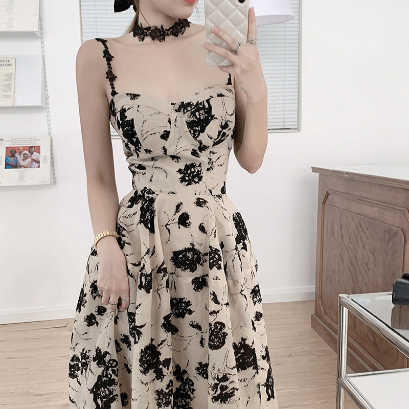 Robe dos nu à bretelles style rétro pour femme
