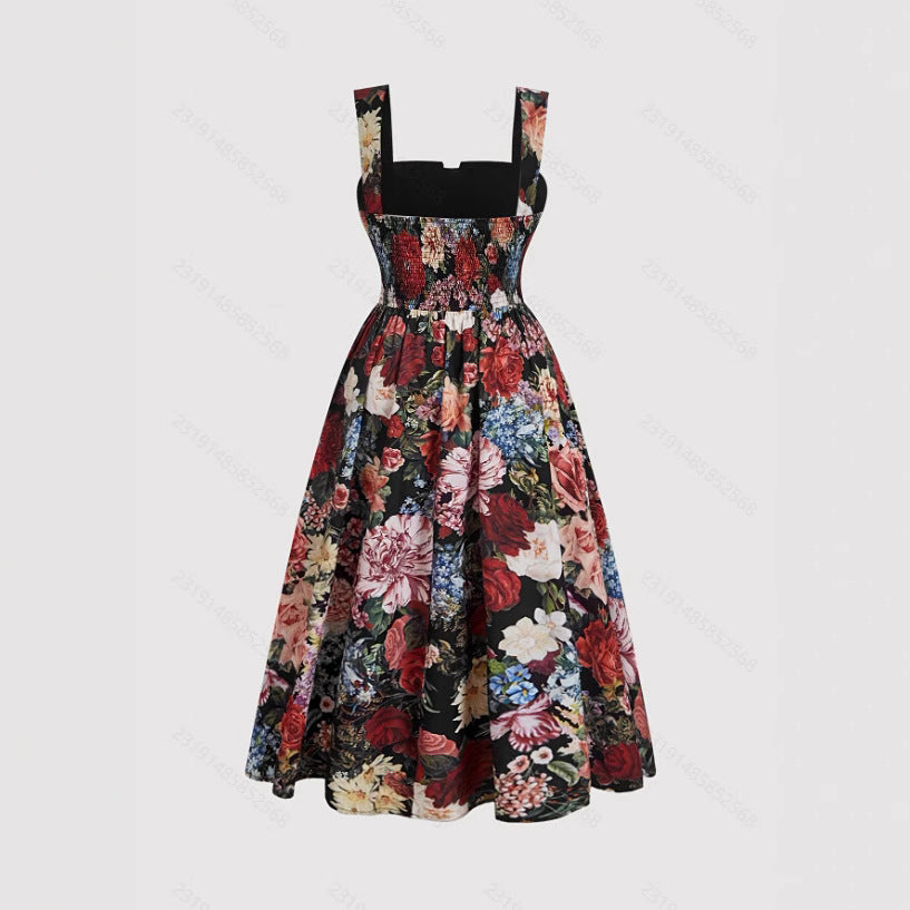 Robe moulante à fines bretelles imprimée pour femme