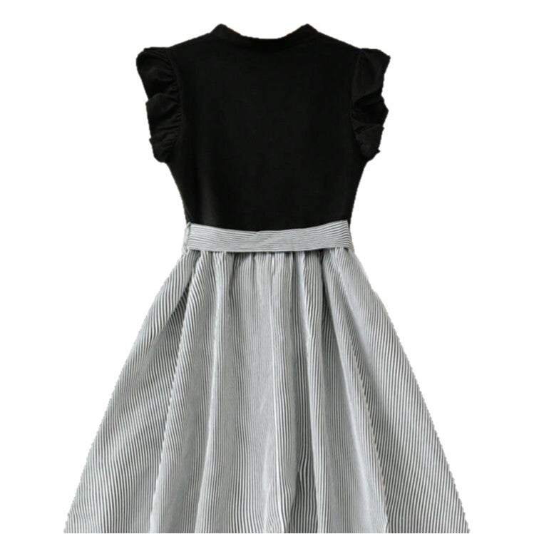 V-Ausschnitt Hochtailliertes Schwarz-weißes Patchwork-Kleid