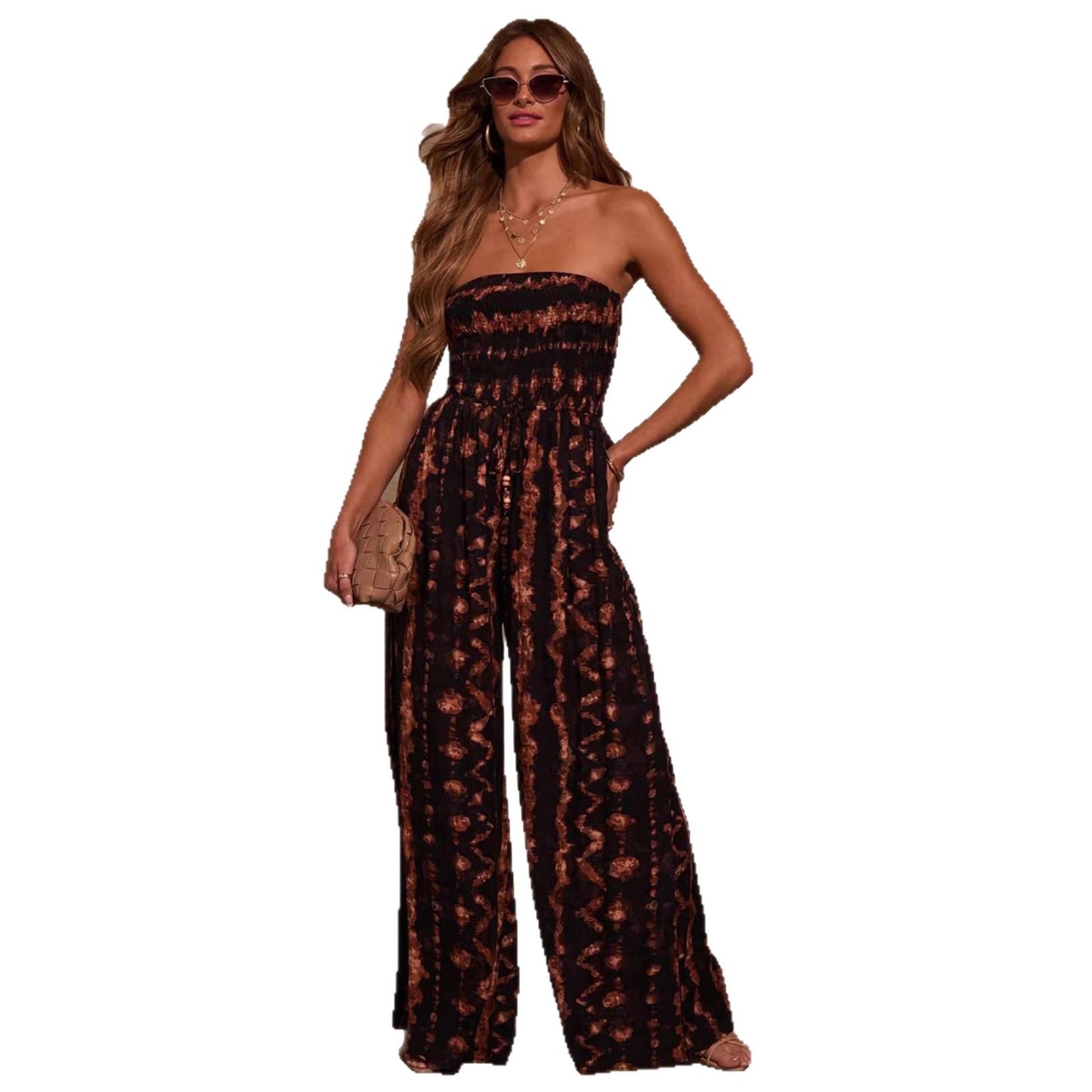 Damen Neckholder-Jumpsuit mit Batikdruck und hoher Taille