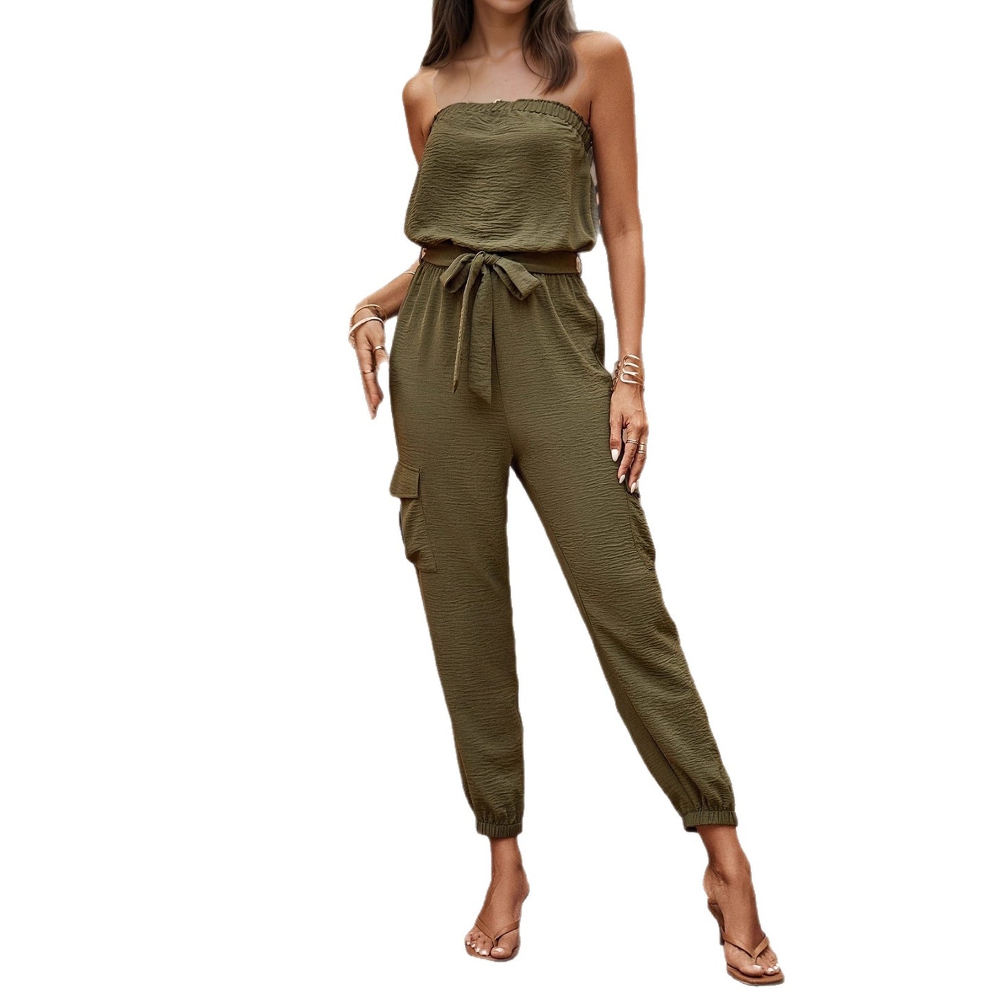 Trägerloser lässiger Overall für Damen mit Taschen