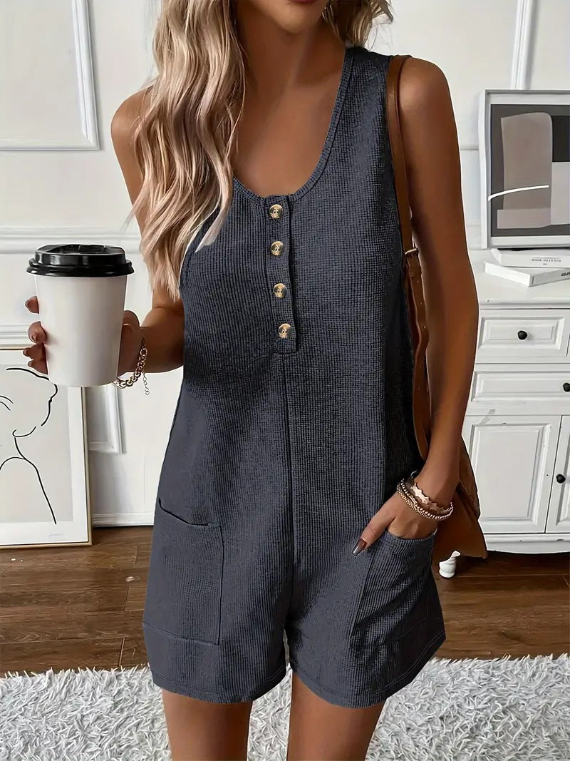 Casual Buttoned-pocket Vest Jumpsuit