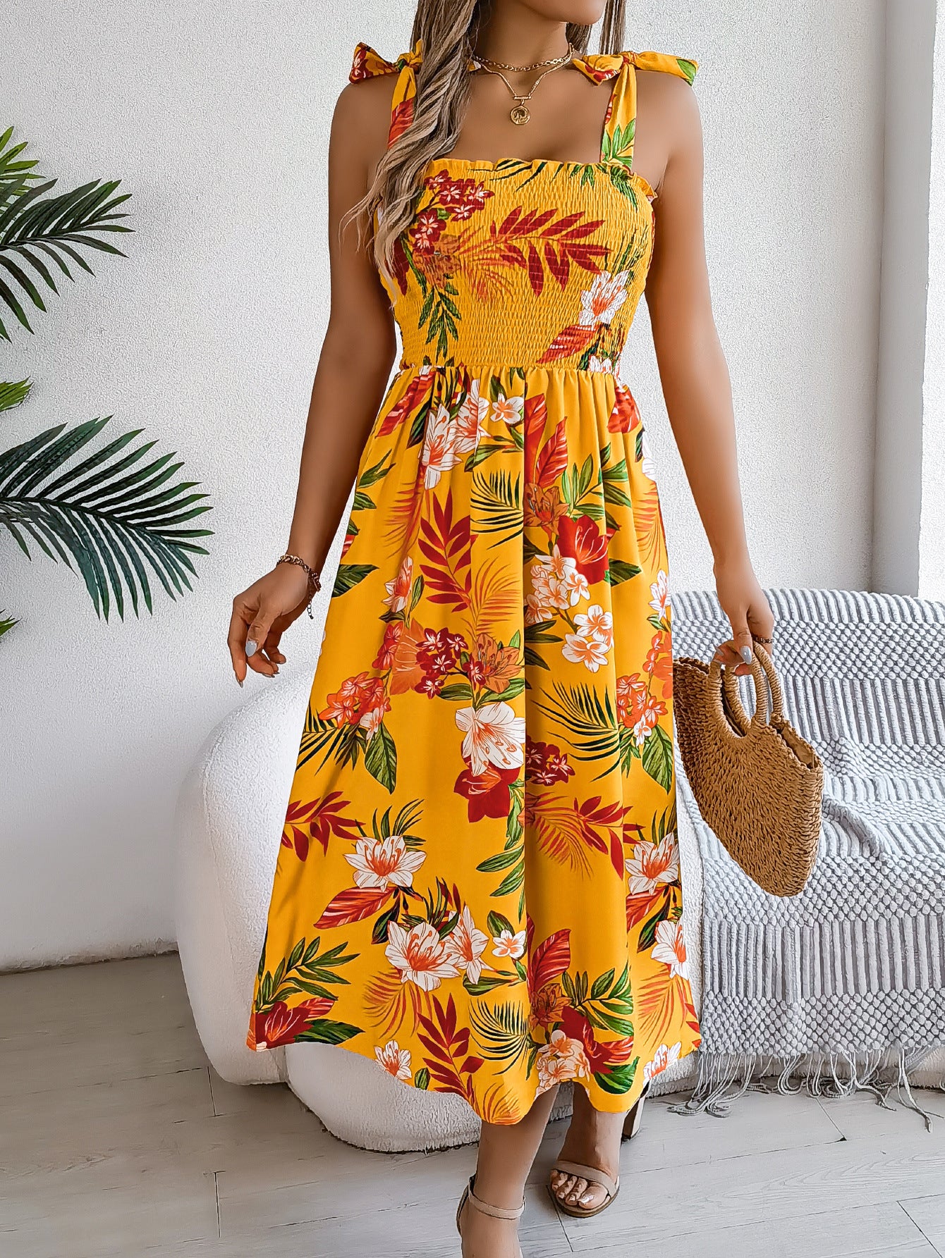 Blumen Print Hosenträger Korsett Kleid Ins Fashion Urlaub Strand Lange Kleider Sommerkleidung Für Frauen