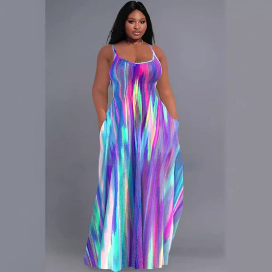 Women's Fashionable Plus-Size Printed Slip Dress