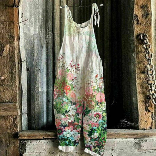 Damen-Jumpsuit mit weitem Bein und Vintage-Print