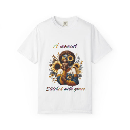 A Moment Stitched With Grace T-Shirt — Sunflower Portrait Graphic Tee
