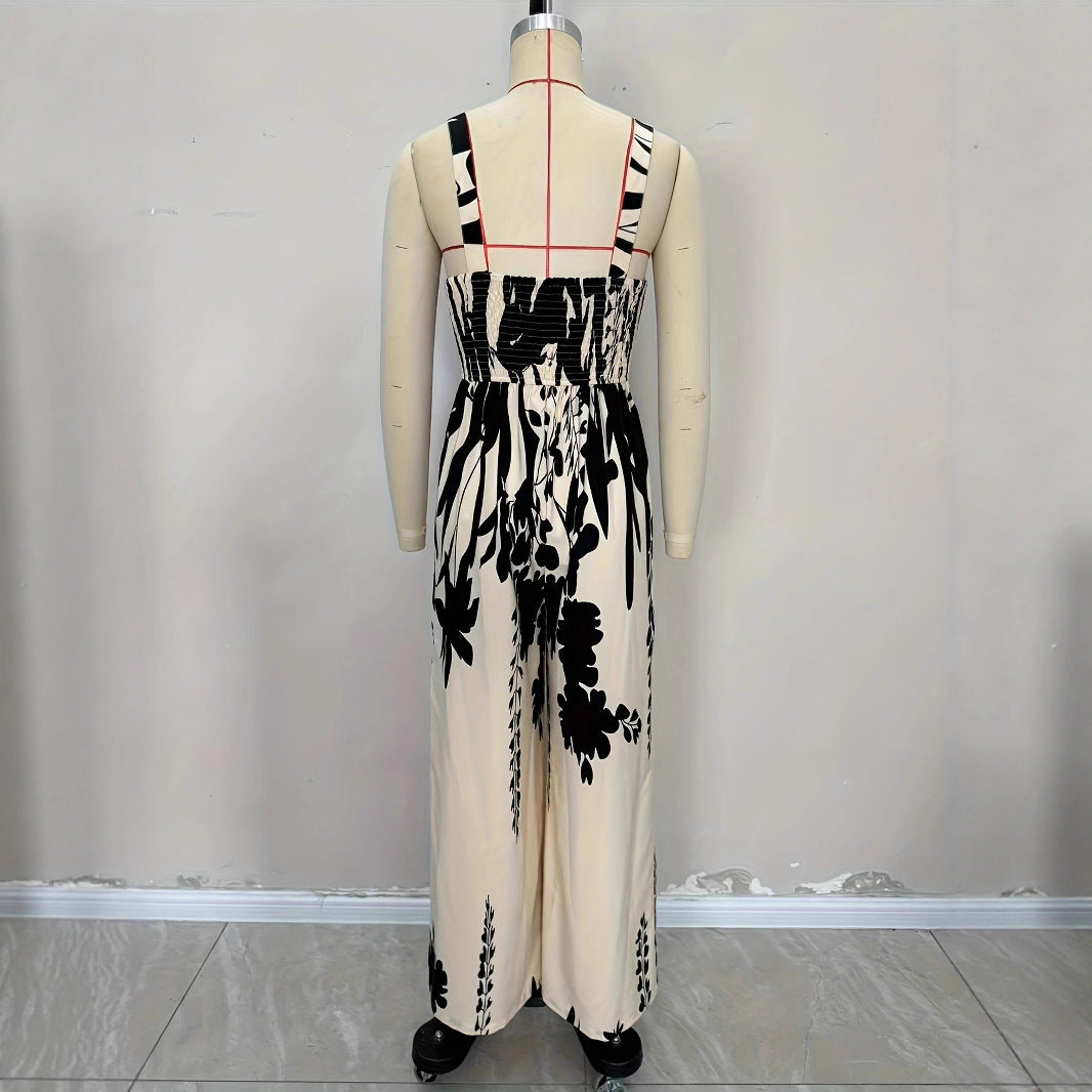 Damen-Jumpsuit im Ethno-Stil mit geraffter Taille und Bindedetail – leger und urlaubstauglich