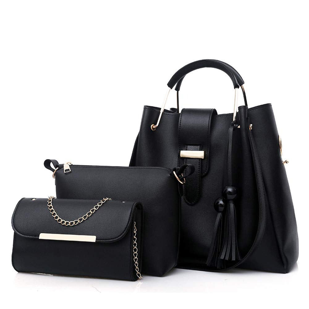 Ensemble de sacs à main pour femme 3 pièces avec pompon, sac fourre-tout, pochette, sac à bandoulière, sac à poignée supérieure