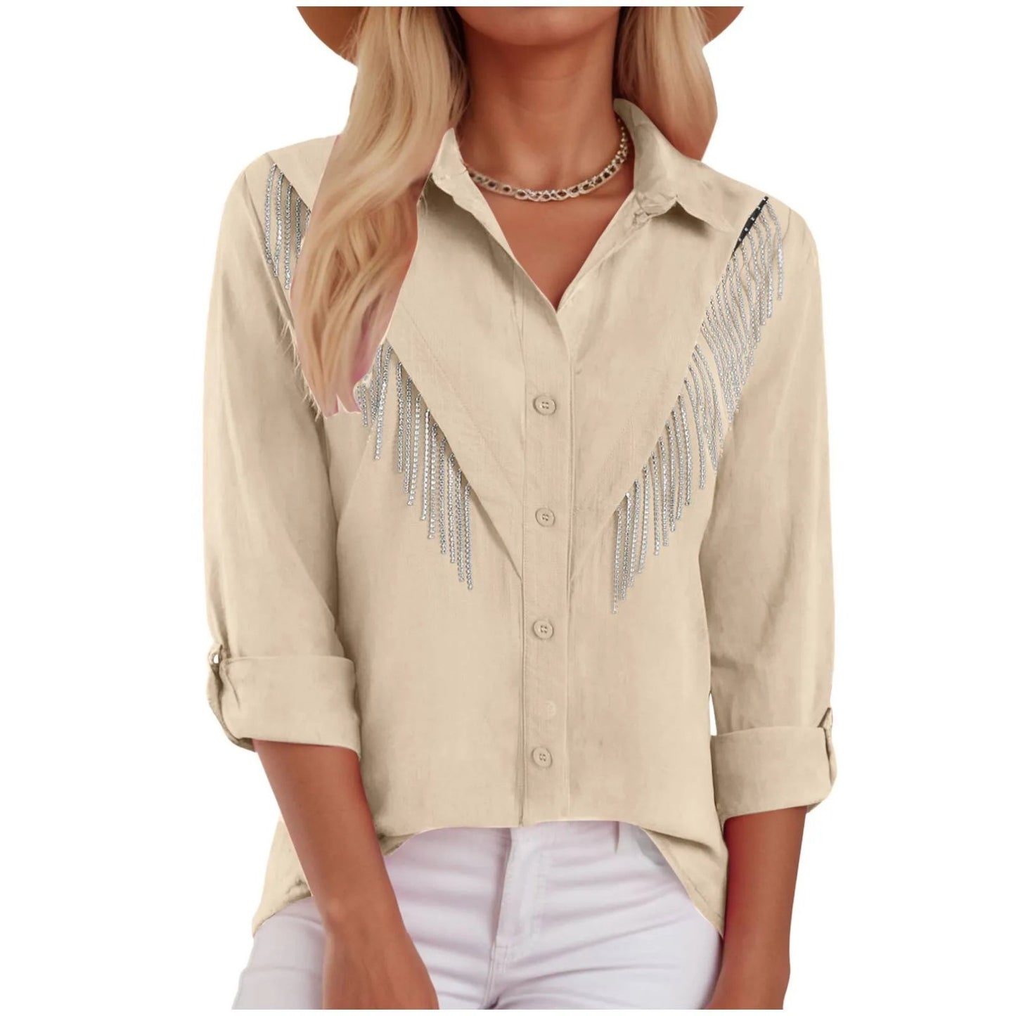 Nouvelle chemise femme à manches longues avec un imprimé plumes