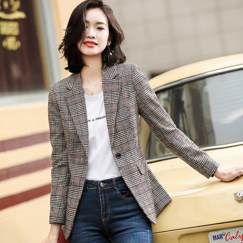 Karierter Blazer Damen Korea-Stil Britischer Stil Herbst/Winter